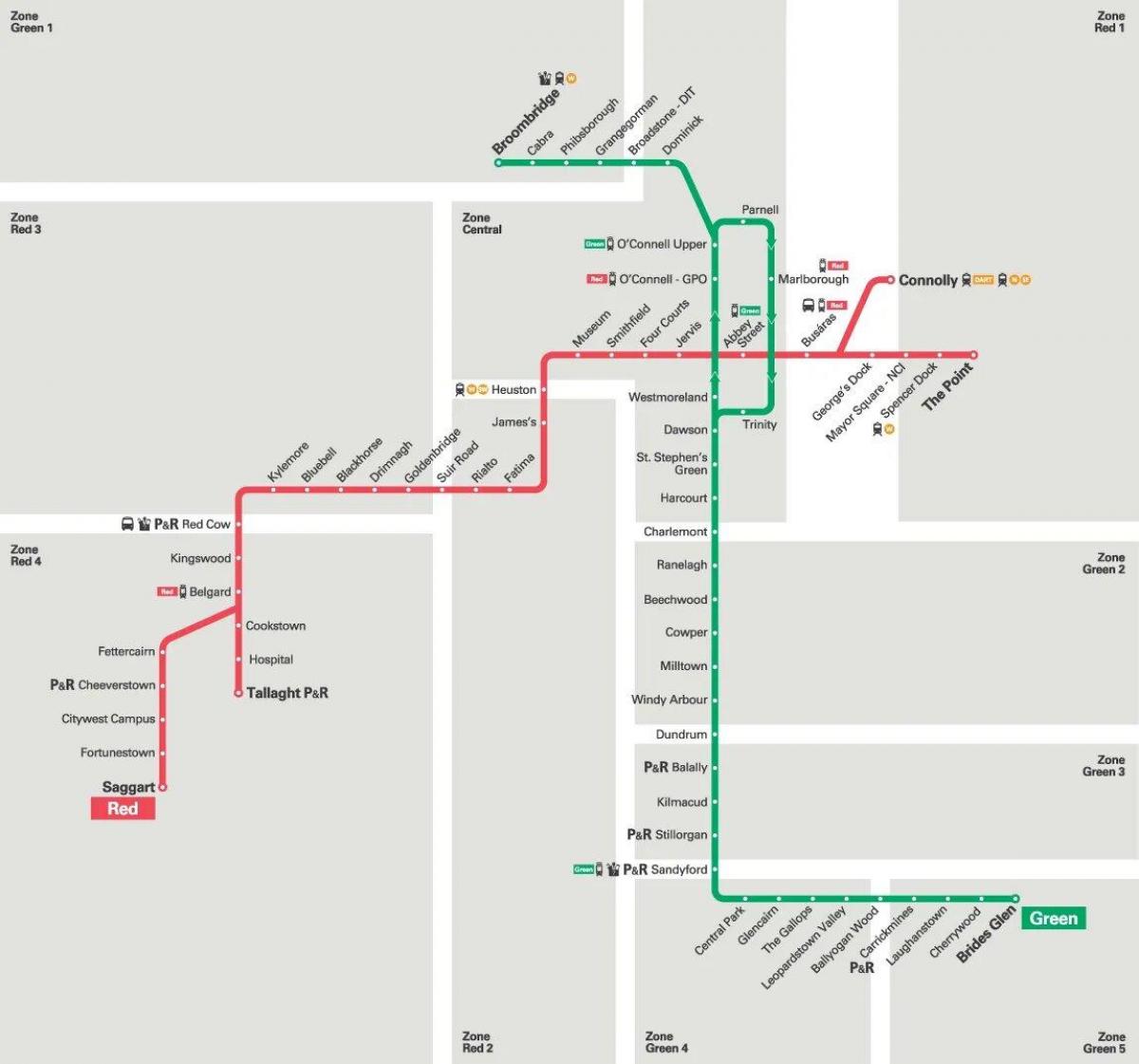 Mappa delle stazioni del tram di Dublino