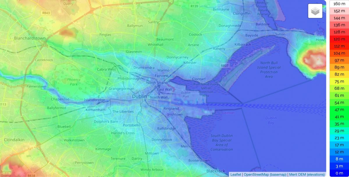 Mappa altimetrica di Dublino